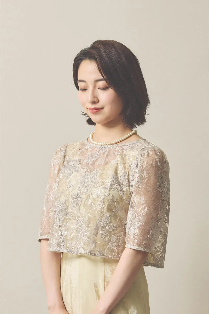 ベージュのシャイニートップスサテンドレス [ 店頭販売価格 38,500円 ]