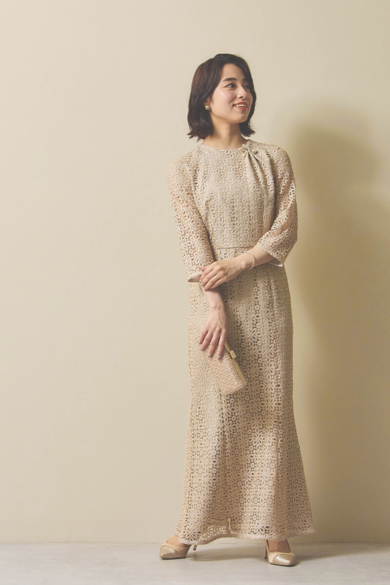 ゴールドのラメクロシェレースドレス [ 店頭販売価格 38,500円 ]