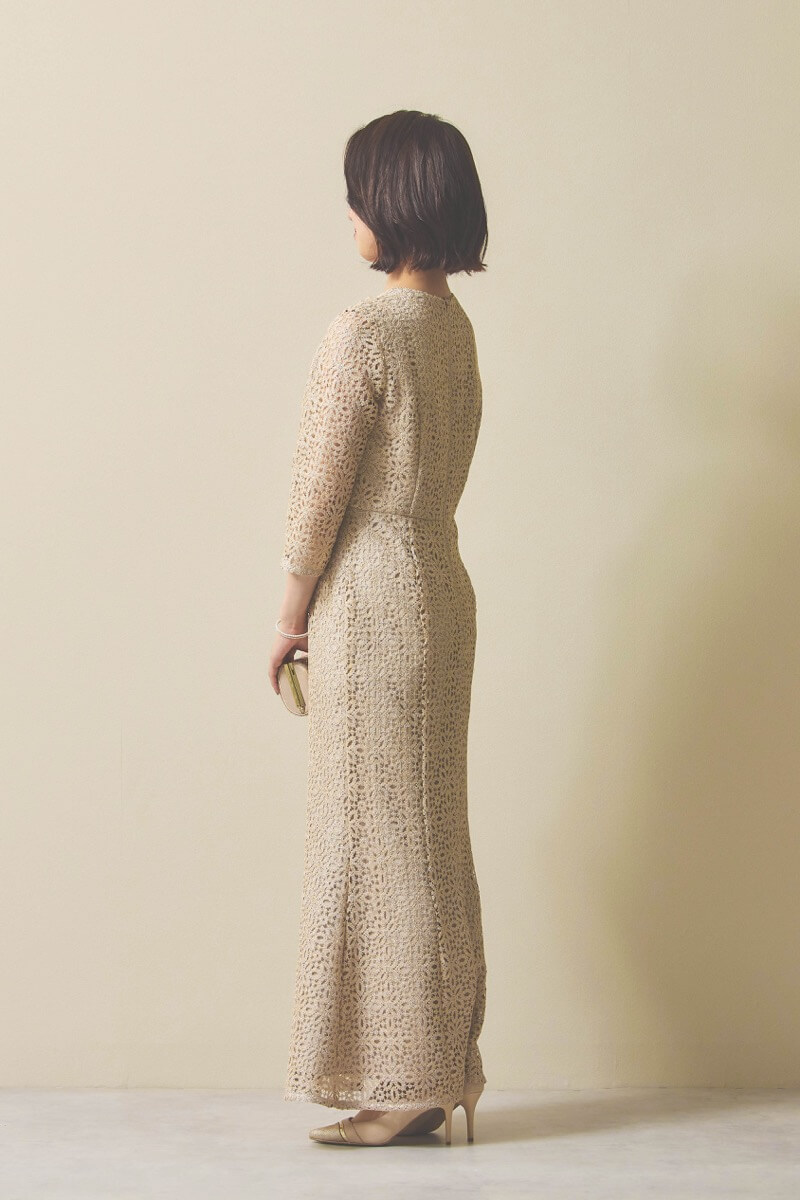 ゴールドのラメクロシェレースドレス [ 店頭販売価格 38,500円 ]