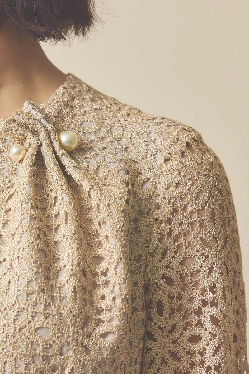 ゴールドのラメクロシェレースドレス [ 店頭販売価格 38,500円 ]