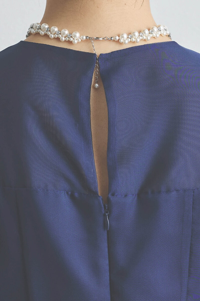 ネイビーのラメ刺繍シフォン切替ロングドレス [ 店頭販売価格 56,100円 ]