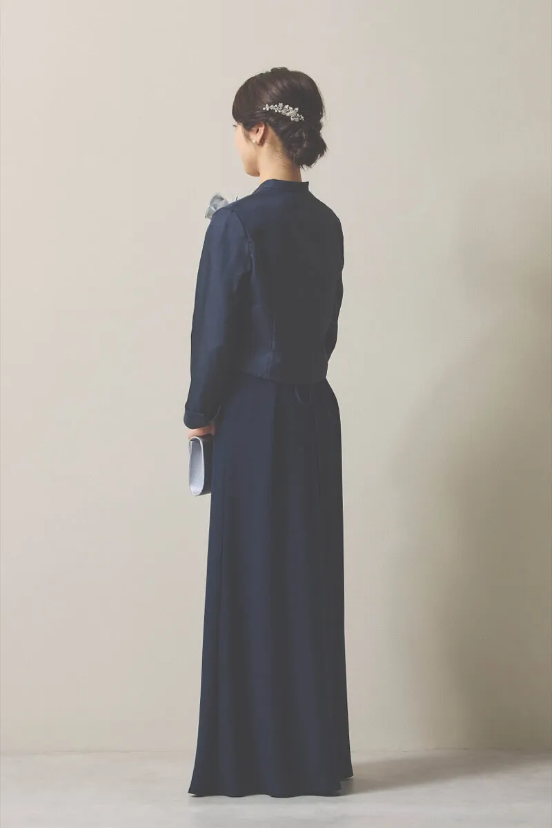 ネイビーのシフォン×ジョーゼットロングドレス [ 店頭販売価格 66,000円 ]