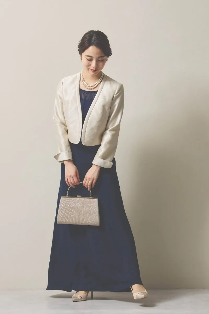 ネイビーのシフォン×ジョーゼットロングドレス [ 店頭販売価格 66,000円 ]