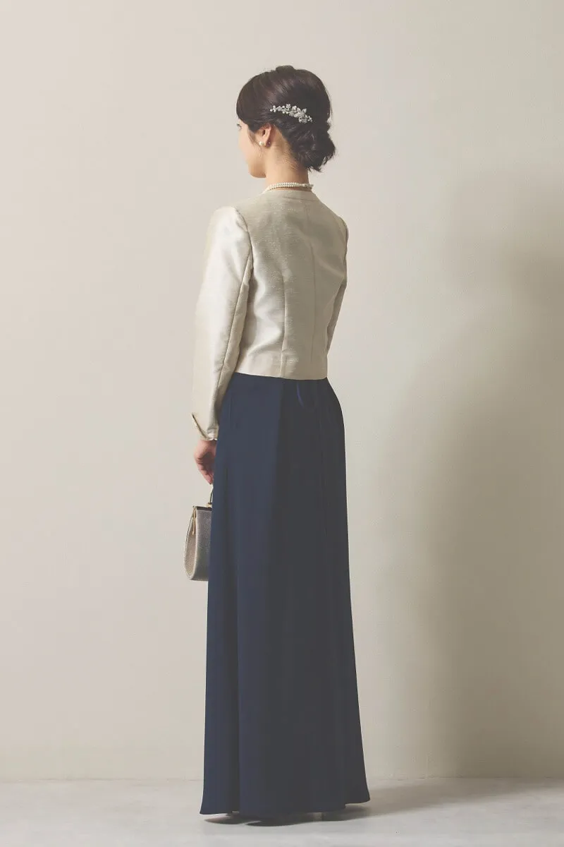 ネイビーのシフォン×ジョーゼットロングドレス [ 店頭販売価格 66,000円 ]