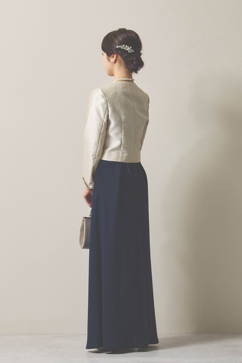 ネイビーのシフォン×ジョーゼットロングドレス [ 店頭販売価格 66,000円 ]