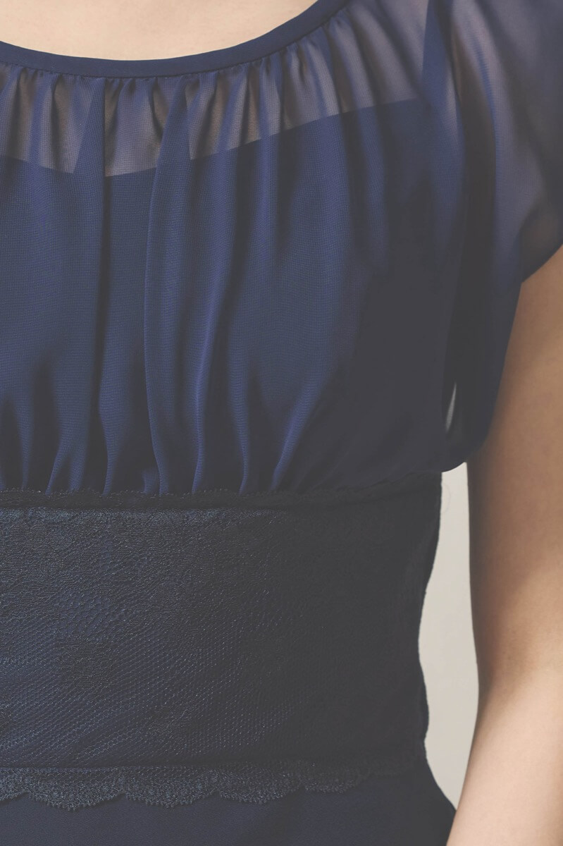 ネイビーのシフォン×ジョーゼットロングドレス [ 店頭販売価格 66,000円 ]