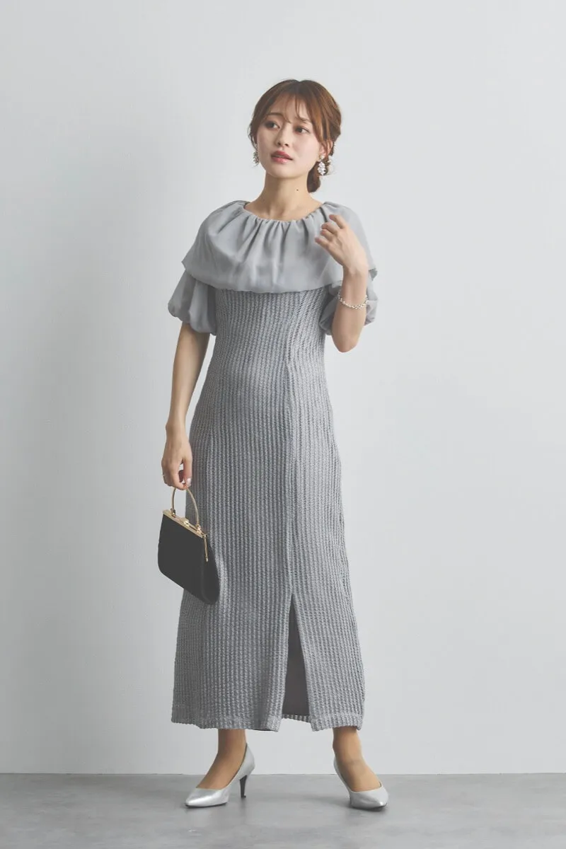 グレーの2wayオフショルサイドスリットドレス