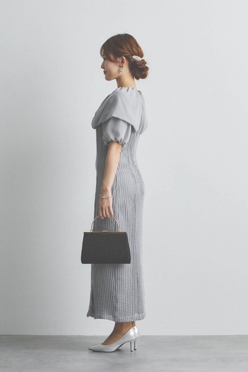 グレーの2wayオフショルサイドスリットドレス