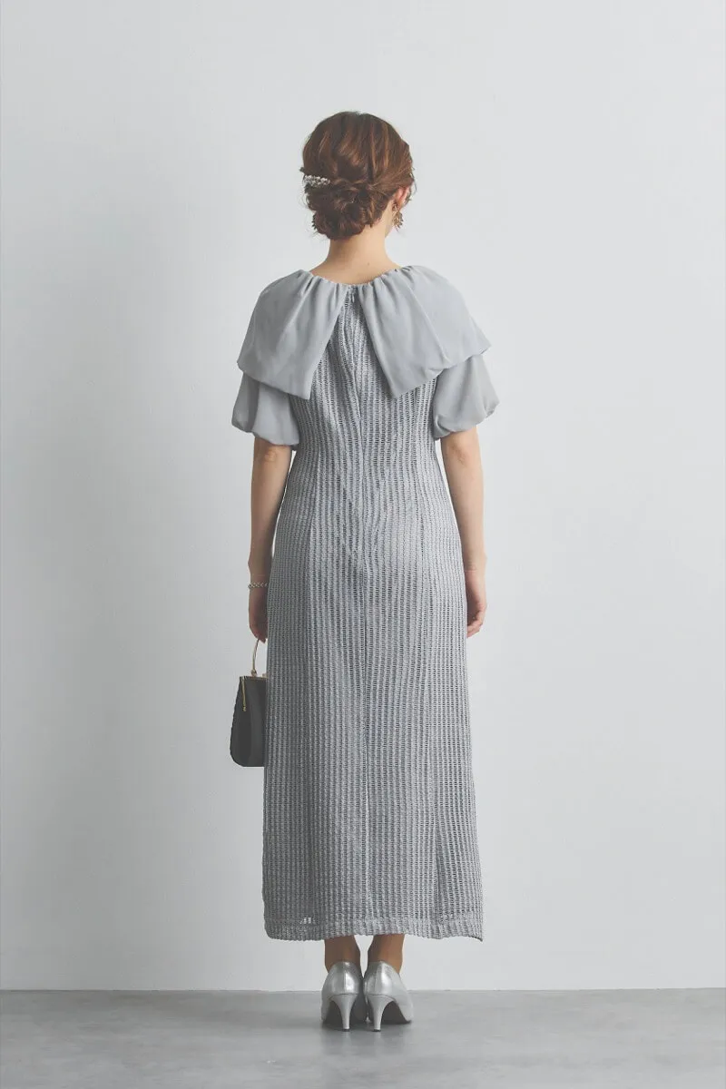 グレーの2wayオフショルサイドスリットドレス