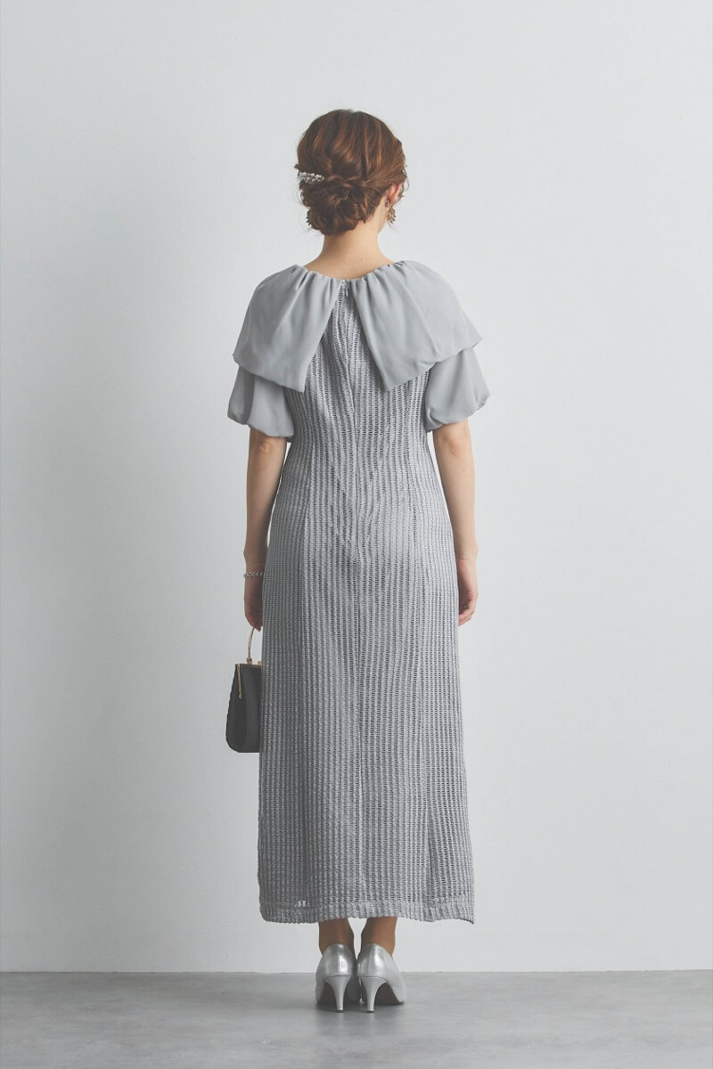 グレーの2wayオフショルサイドスリットドレス