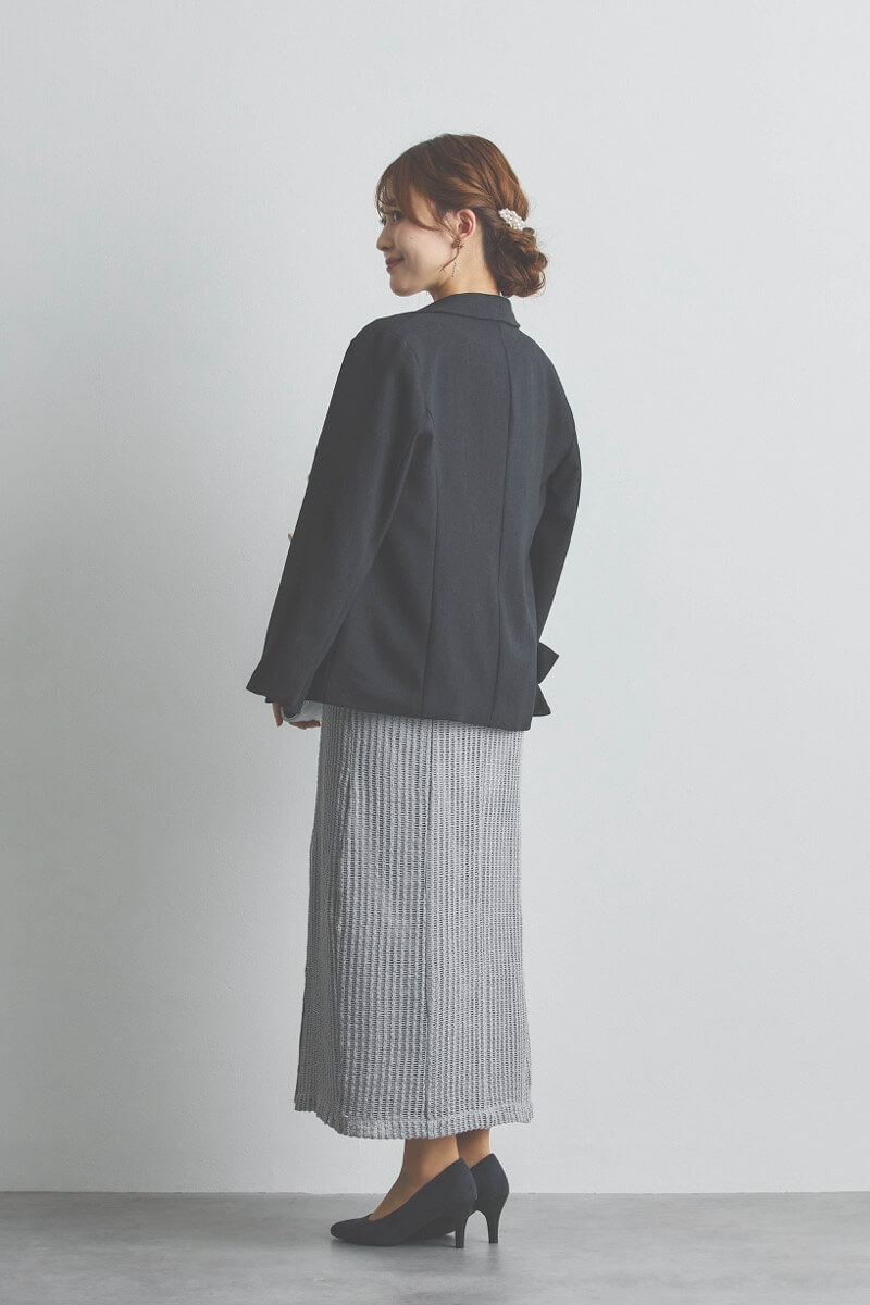 グレーの2wayオフショルサイドスリットドレス