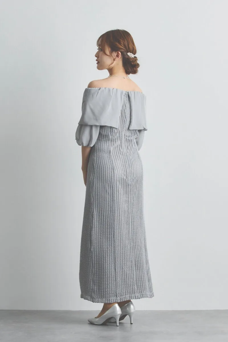 グレーの2wayオフショルサイドスリットドレス