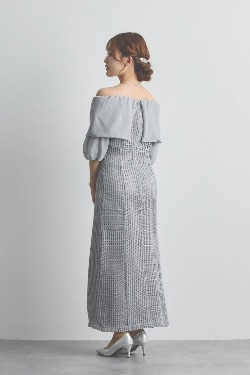 グレーの2wayオフショルサイドスリットドレス