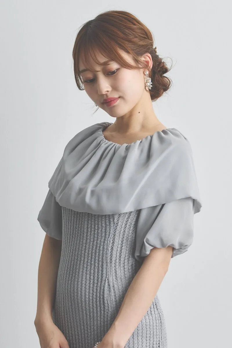 グレーの2wayオフショルサイドスリットドレス