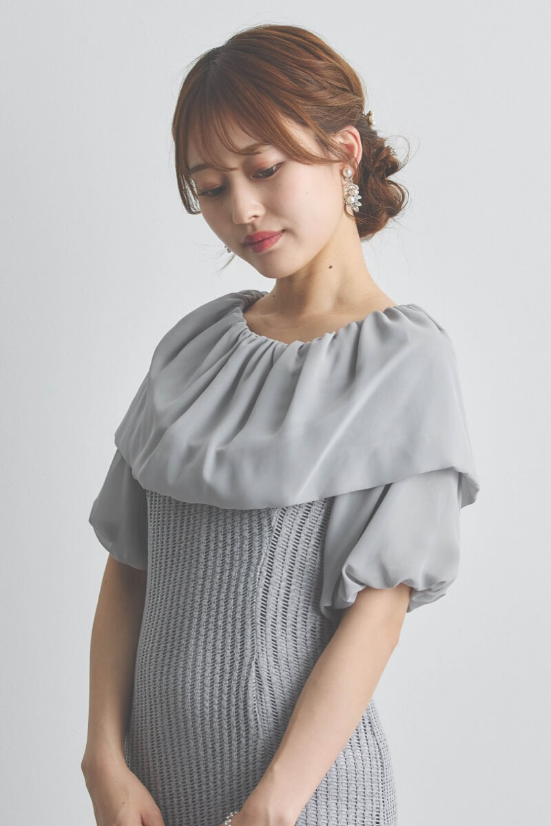 グレーの2wayオフショルサイドスリットドレス