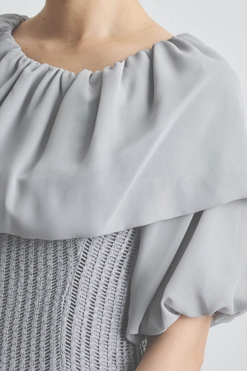 グレーの2wayオフショルサイドスリットドレス