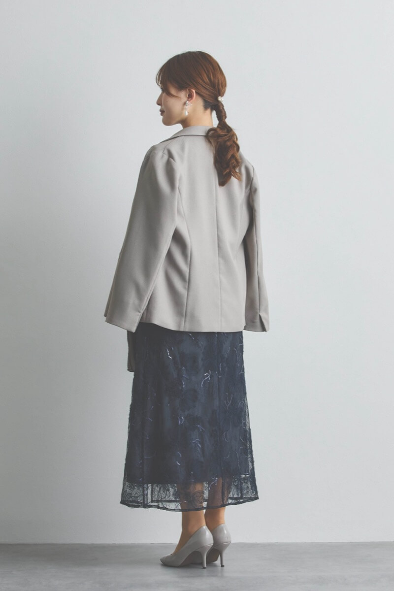 ネイビーのスパンコール刺繍Iラインドレス