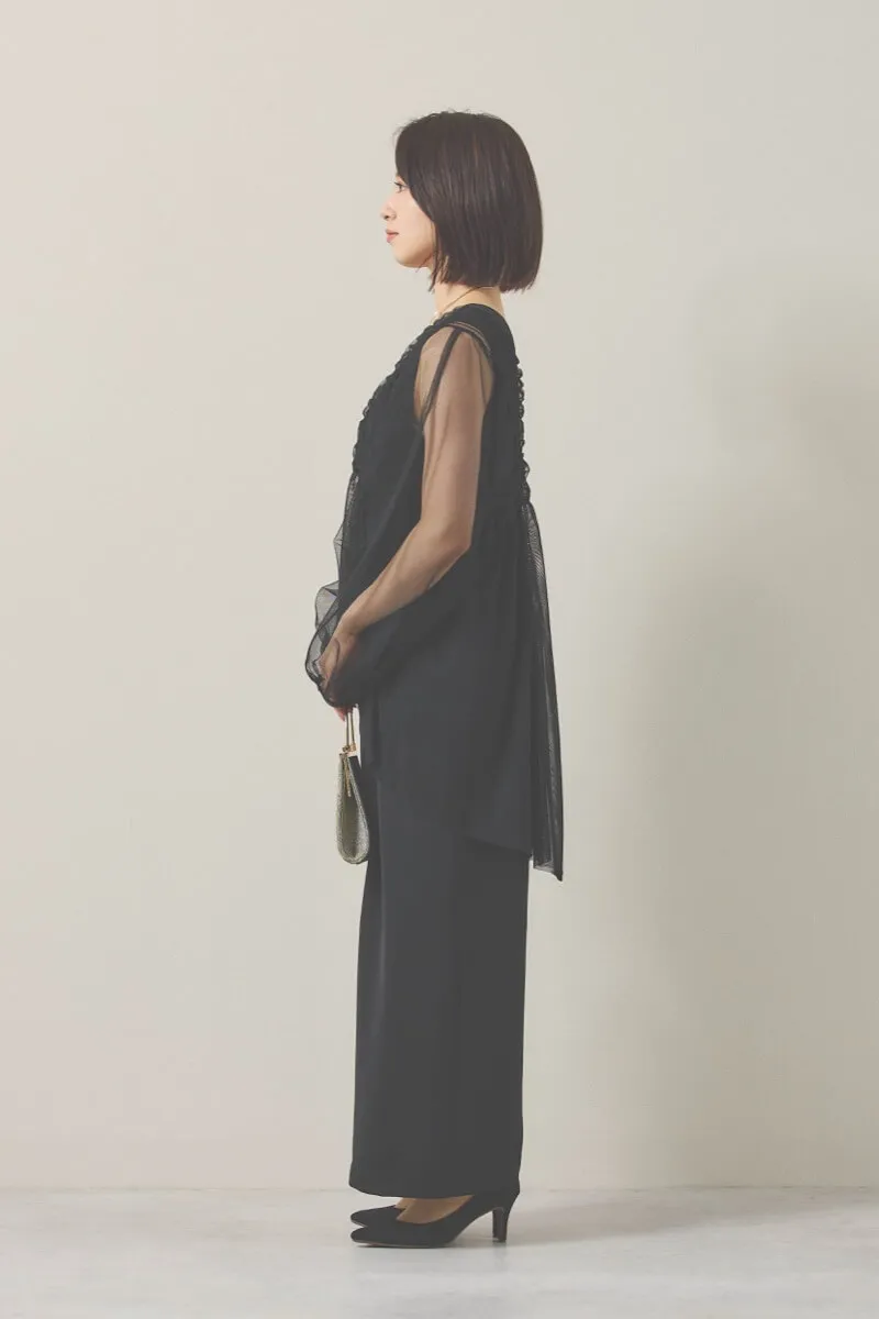 ブラックのチュールブラウス付きオールインワンドレス