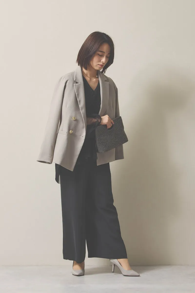 ブラックのチュールブラウス付きオールインワンドレス