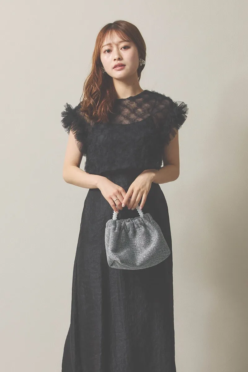 ブラックのボリュームチュールブラウスセットドレス