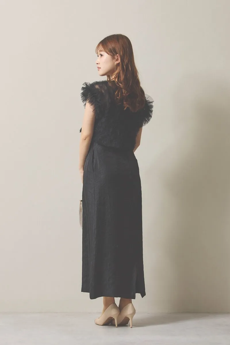 ブラックのボリュームチュールブラウスセットドレス