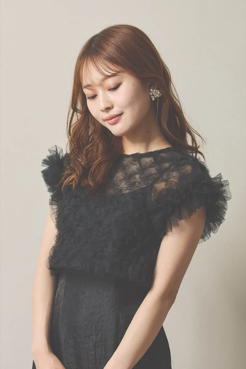 ブラックのボリュームチュールブラウスセットドレス