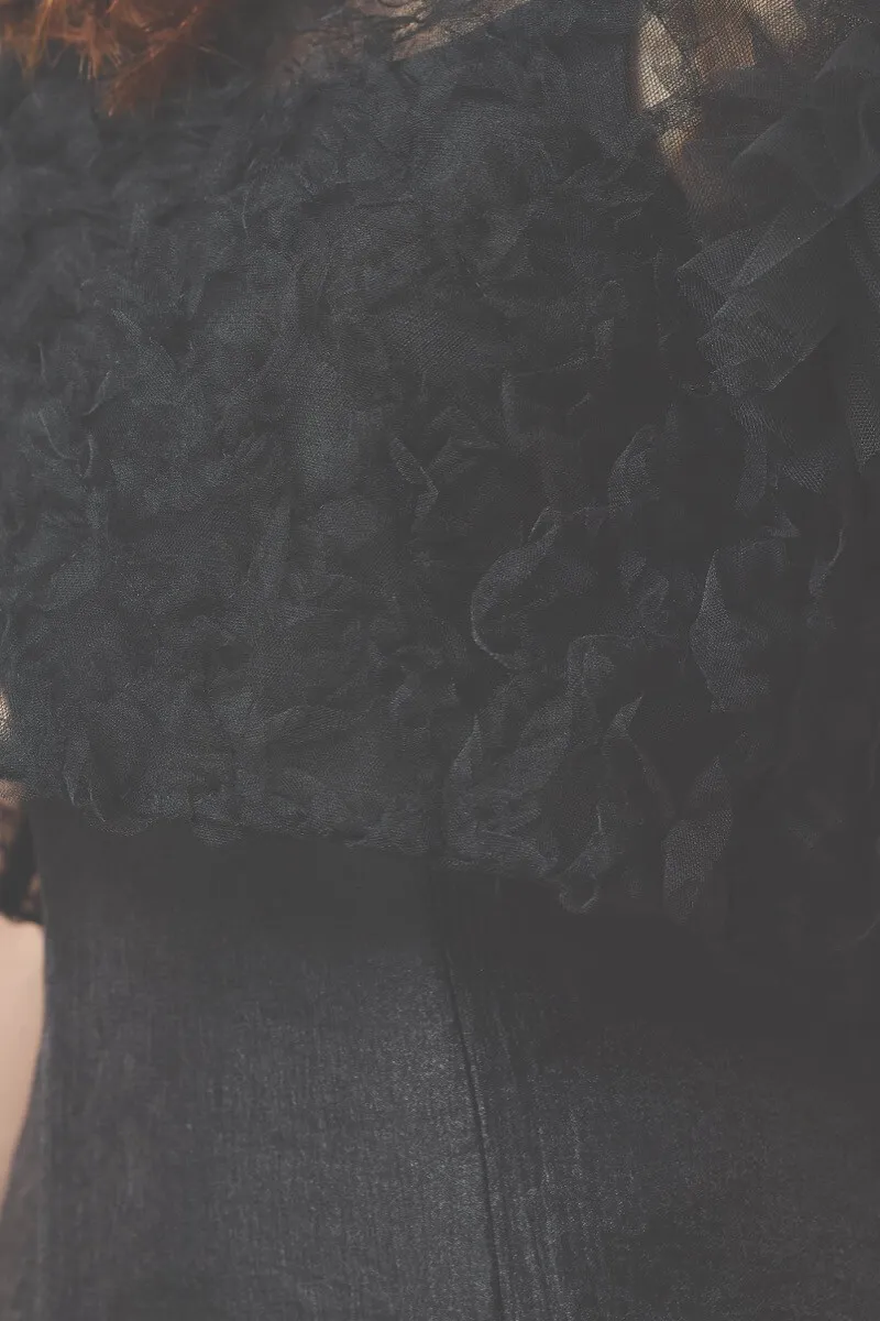 ブラックのボリュームチュールブラウスセットドレス