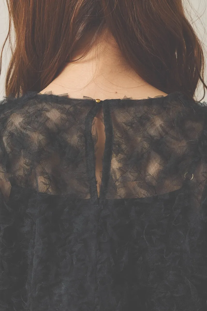 ブラックのボリュームチュールブラウスセットドレス