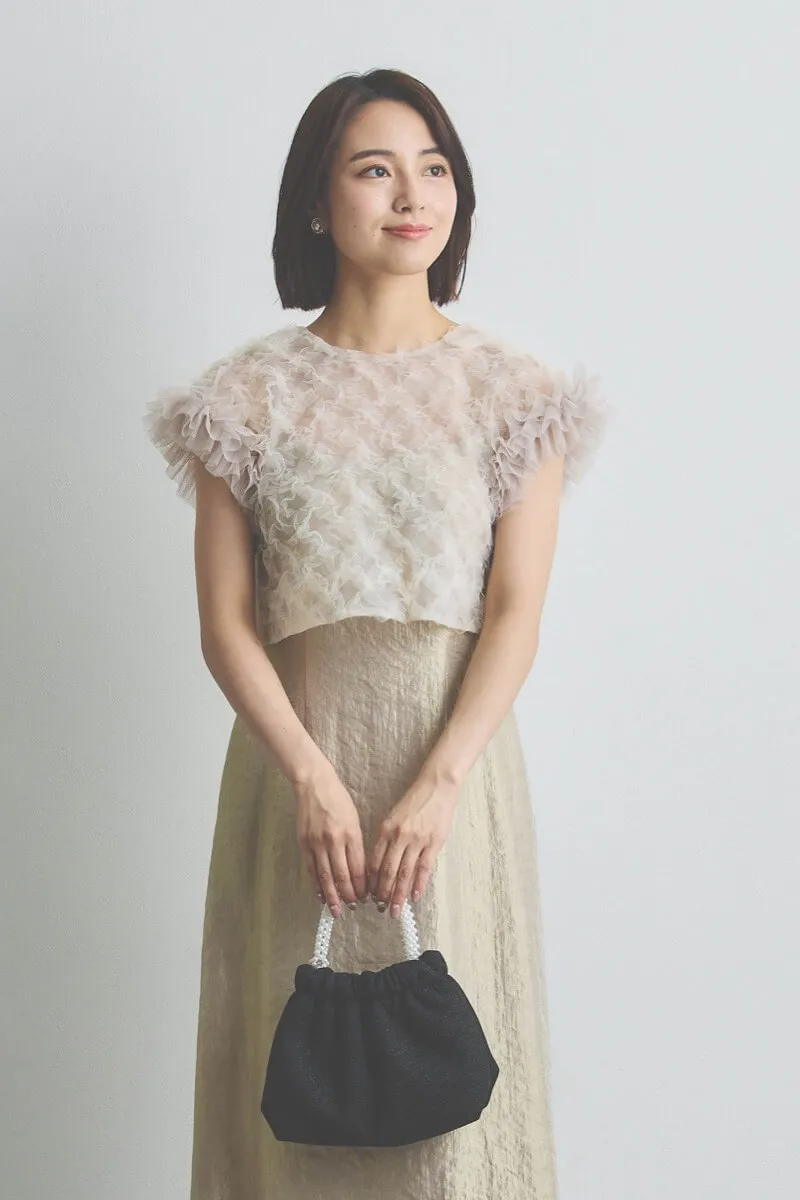 ベージュのボリュームチュールブラウスセットドレス