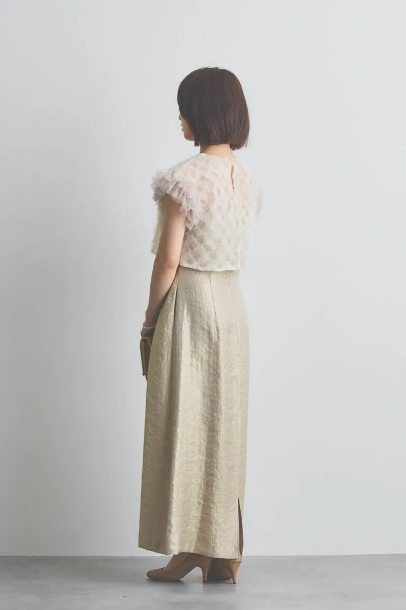 ベージュのボリュームチュールブラウスセットドレス