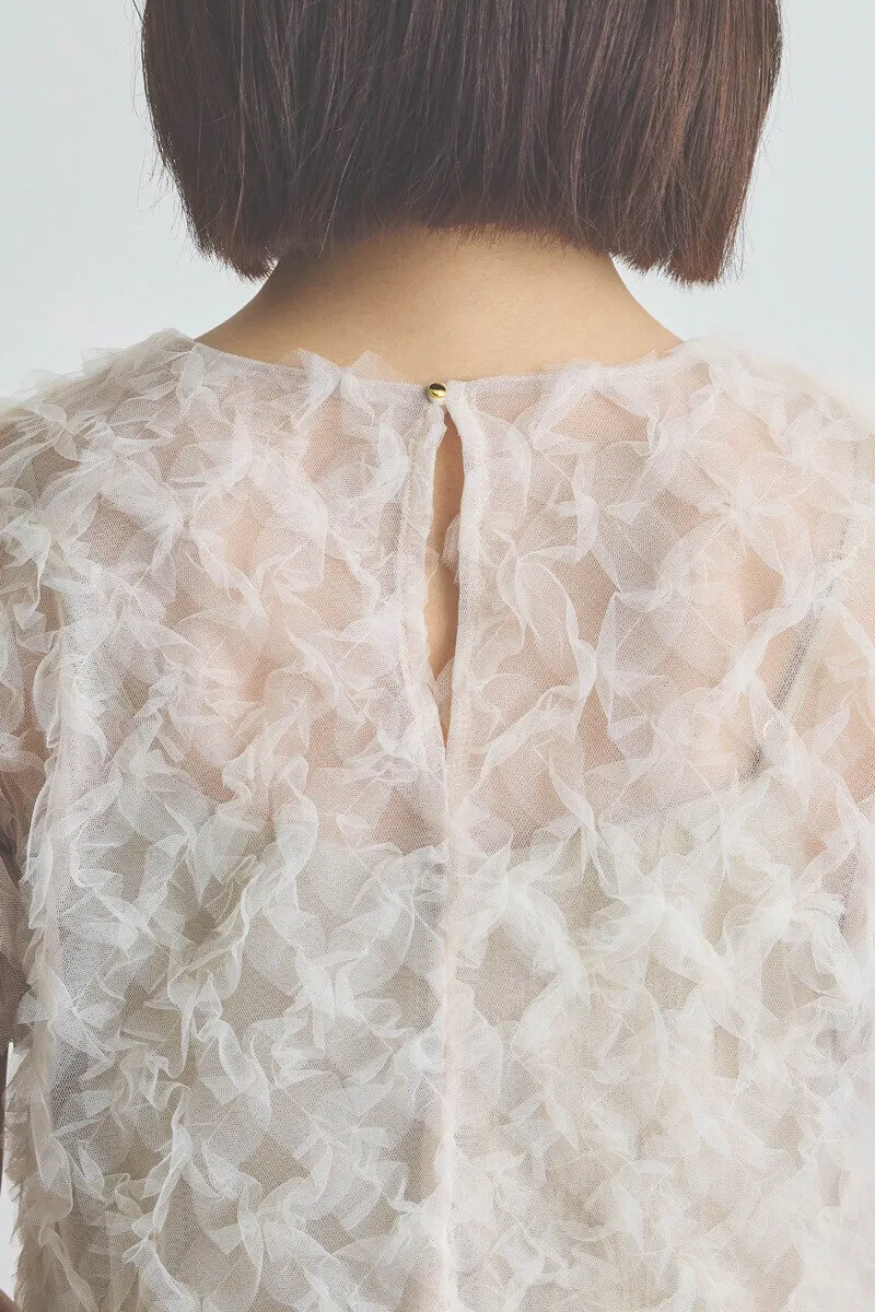 ベージュのボリュームチュールブラウスセットドレス