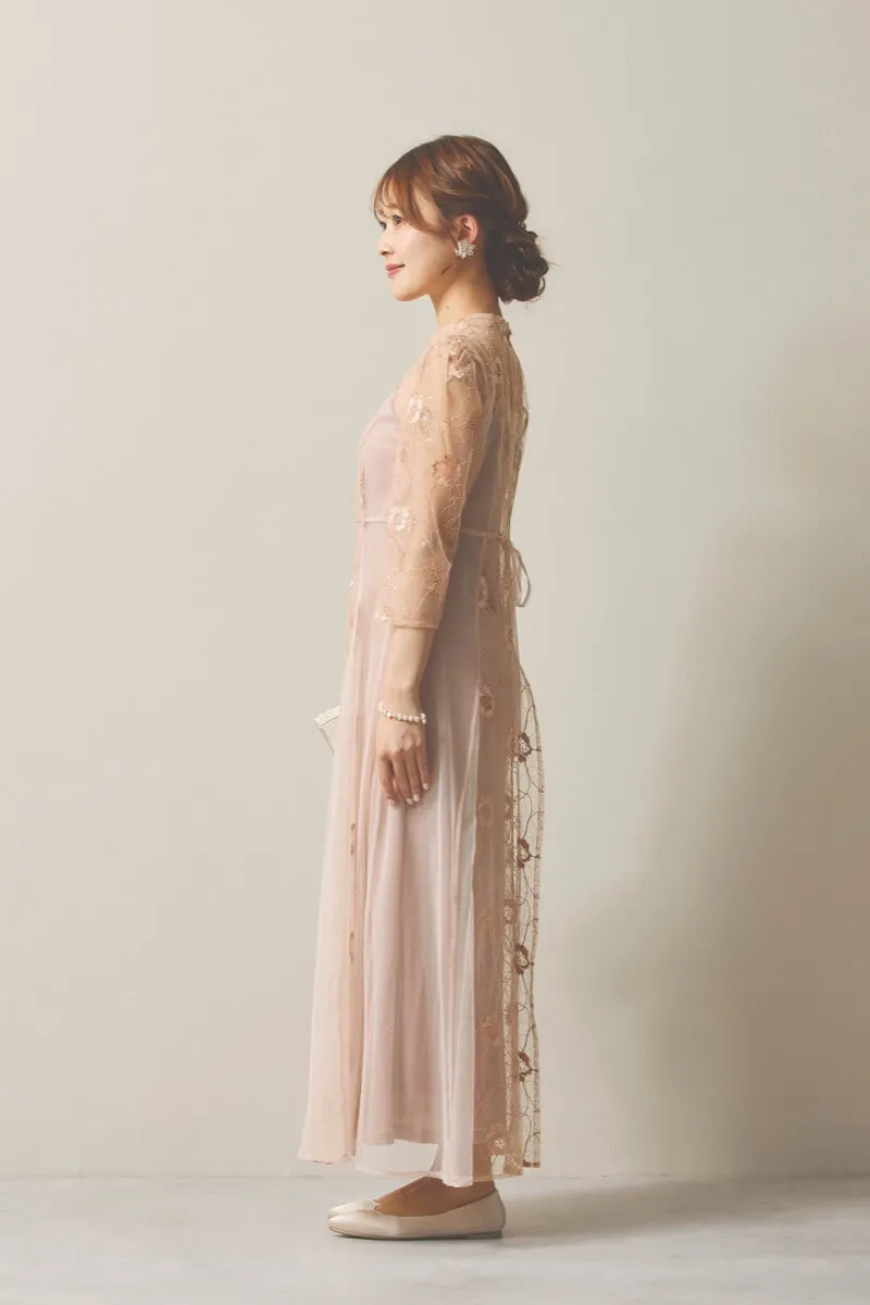 オレンジのシャイニーコードレースドレス