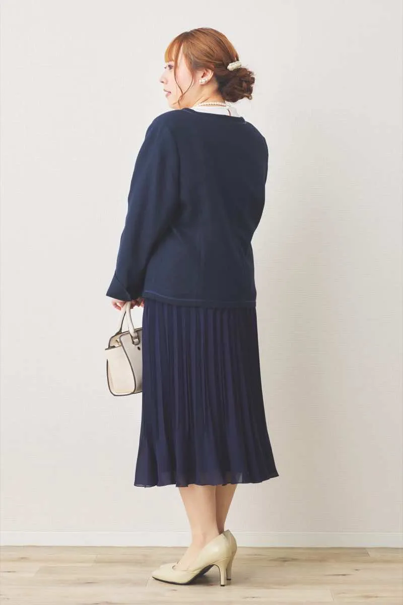 ネイビーのレースコンビプリーツセレモニースーツセット
