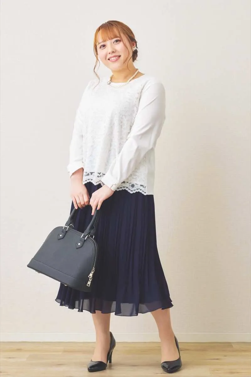 ネイビーのレースコンビプリーツセレモニースーツセット