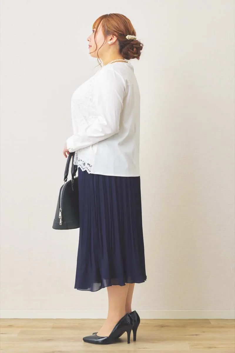 ネイビーのレースコンビプリーツセレモニースーツセット