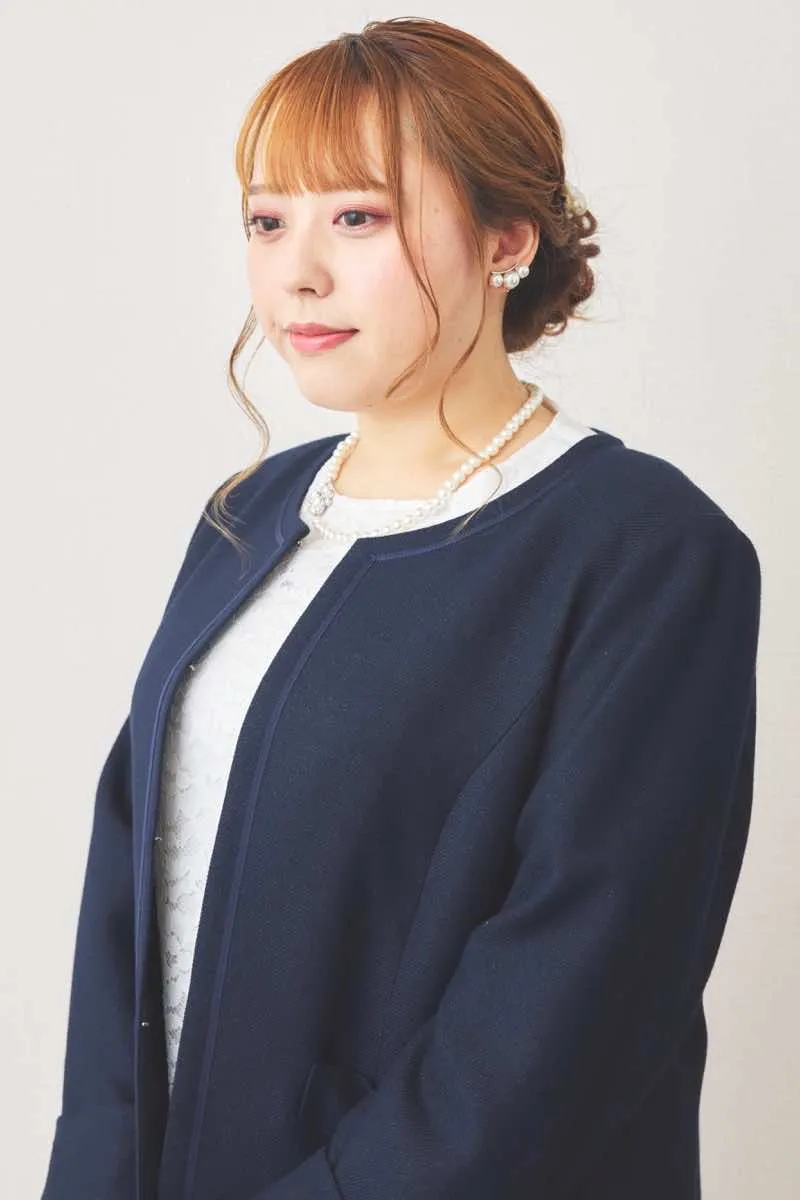 ネイビーのレースコンビプリーツセレモニースーツセット