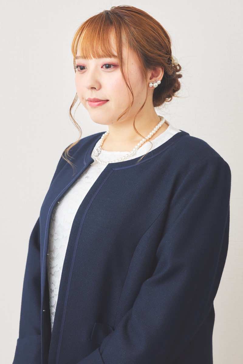 ネイビーのレースコンビプリーツセレモニースーツセット