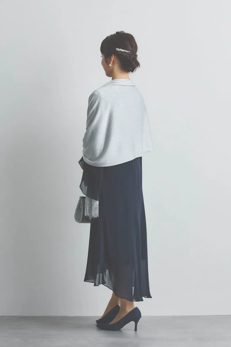 ネイビーのアシンメトリーシフォンドレス [ 店頭販売価格 55,000円 ]