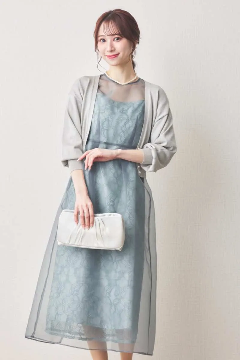 ミントのオーガンエプロンレースドレス