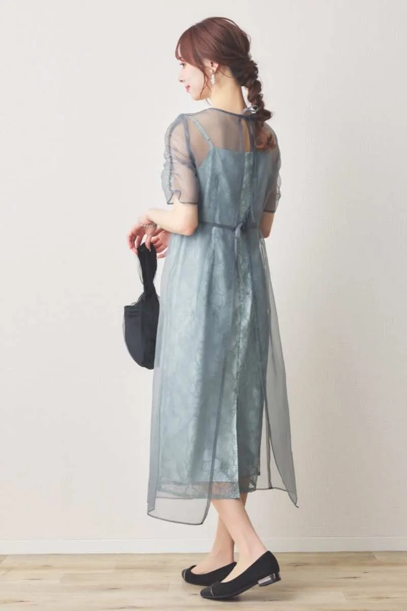 ミントのオーガンエプロンレースドレス