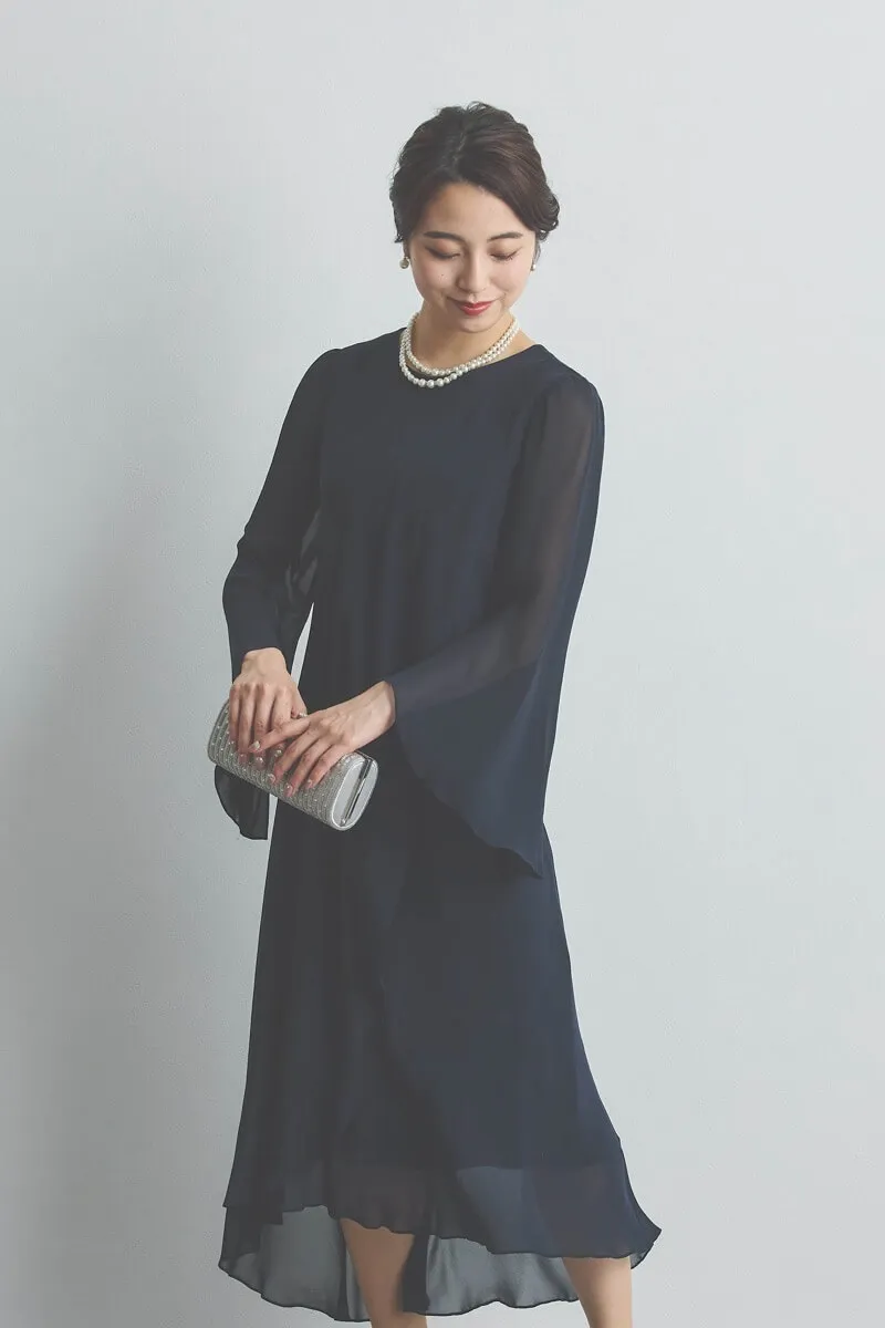 ネイビーのアシンメトリーシフォンドレス [ 店頭販売価格 55,000円 ]