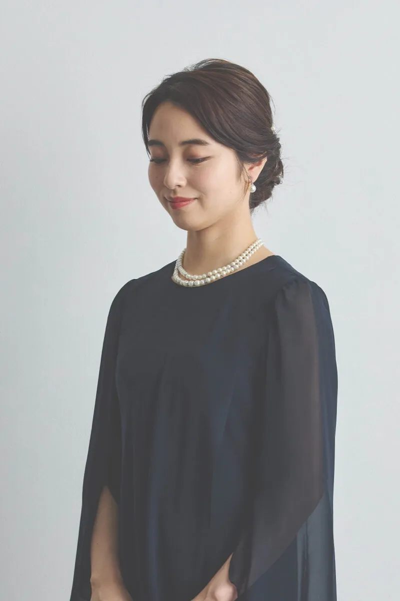 ネイビーのアシンメトリーシフォンドレス [ 店頭販売価格 55,000円 ]