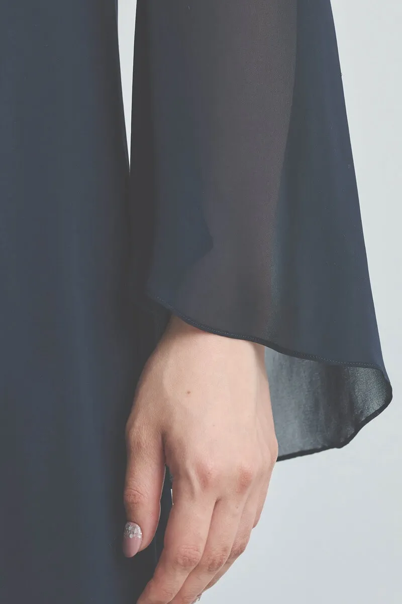 ネイビーのアシンメトリーシフォンドレス [ 店頭販売価格 55,000円 ]