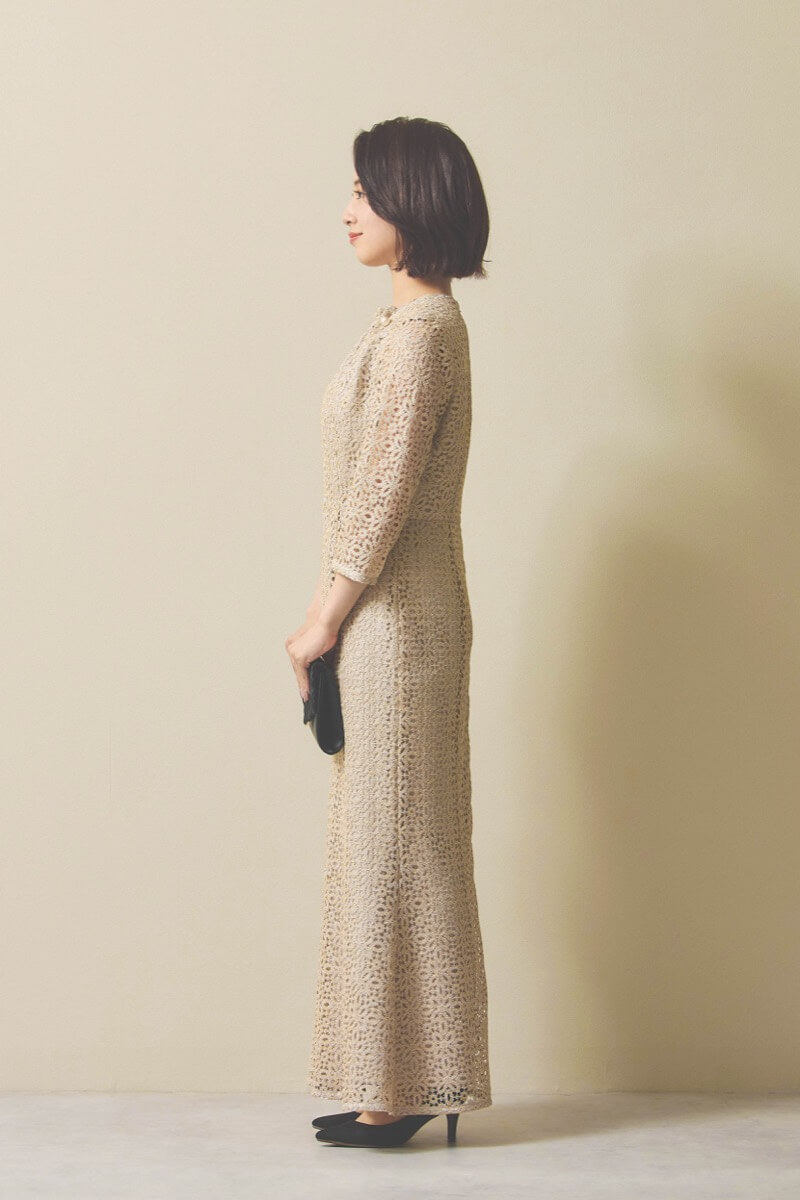 ゴールドのラメクロシェレースドレス [ 店頭販売価格 38,500円 ]