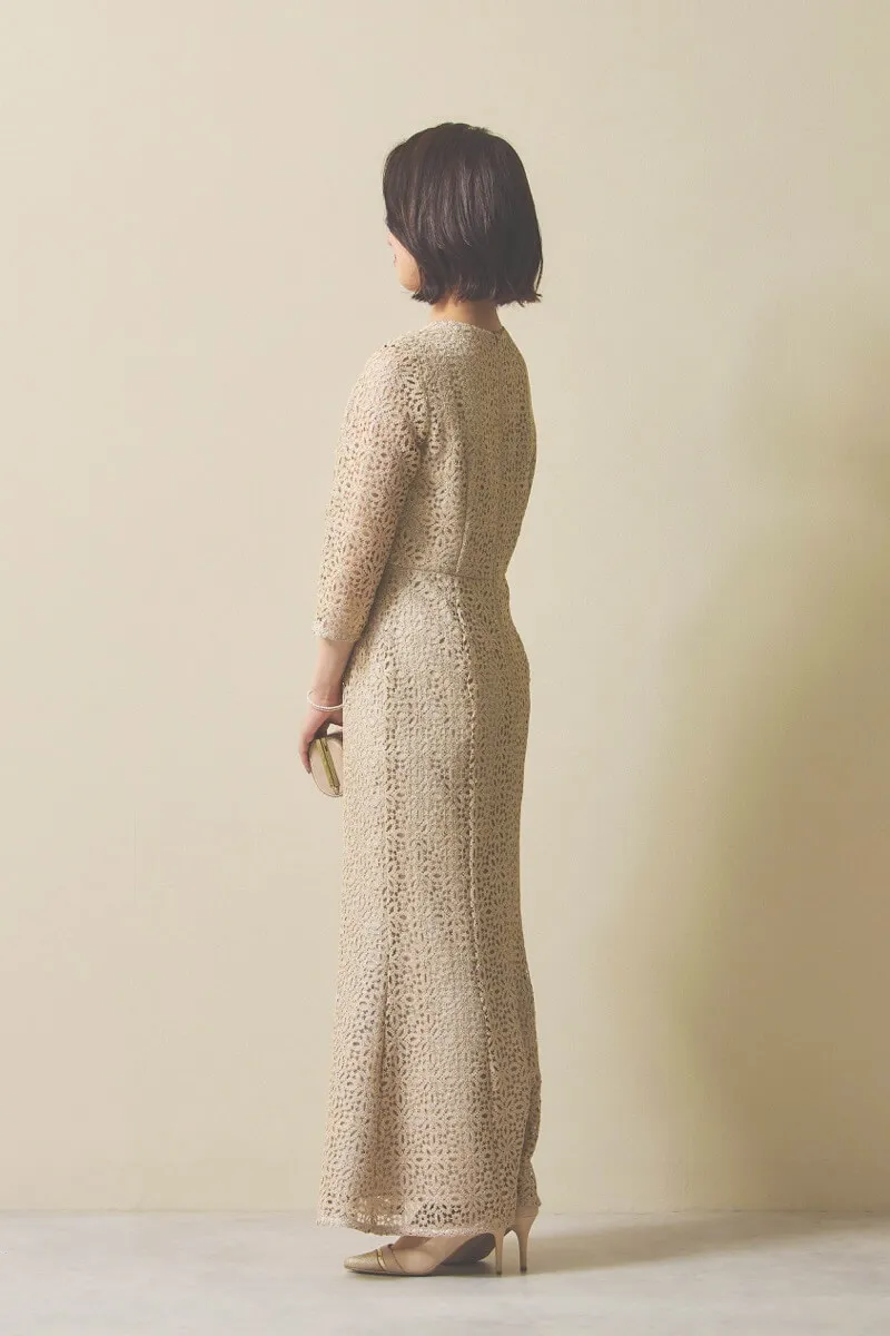 ゴールドのラメクロシェレースドレス [ 店頭販売価格 38,500円 ]