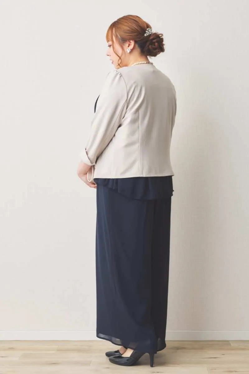 ネイビーのワイドパンツセットアップドレス