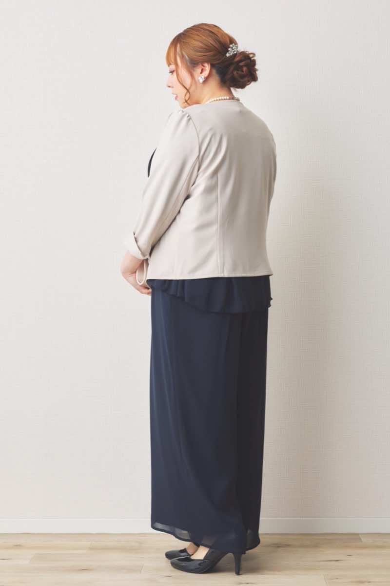 ネイビーのワイドパンツセットアップドレス
