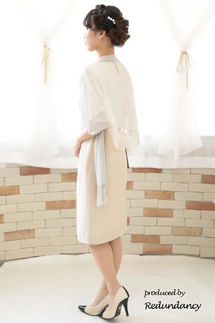 ミラオーウェン ライトベージュ ケープデザインドレス ミラオーウェン