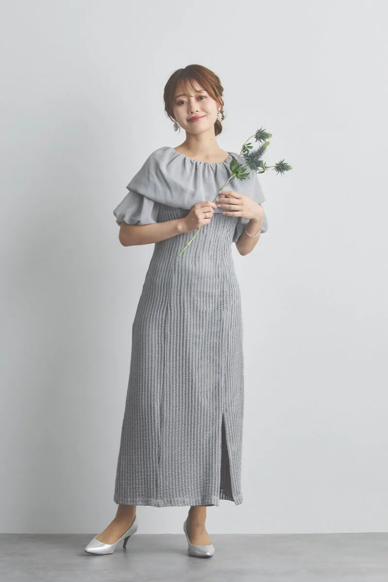 グレーの2wayオフショルサイドスリットドレス