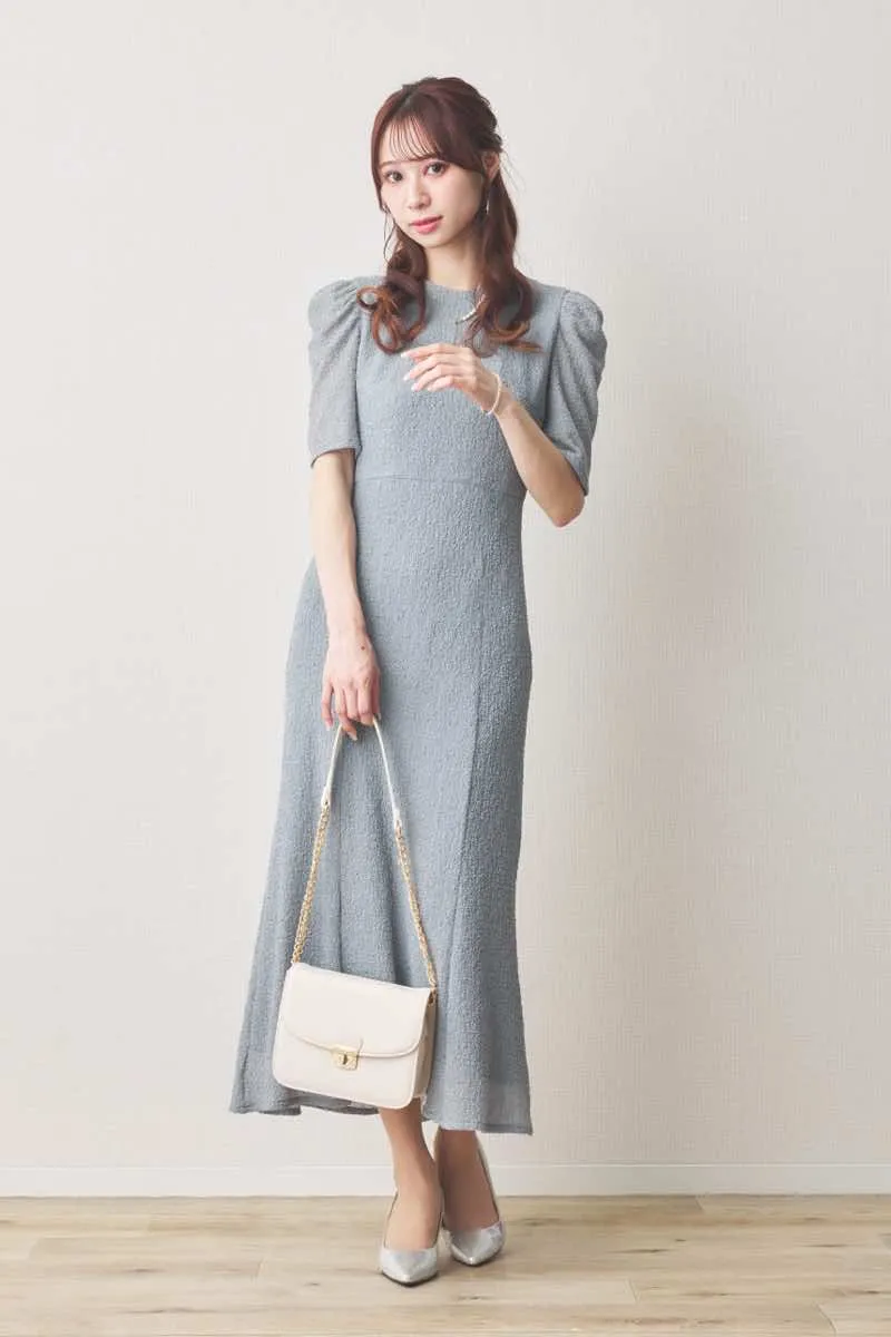 ブルーのシュリンクレースマーメイドワンピース